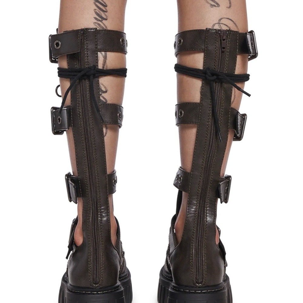 Dolls Kill Dark Brown Gladiator Strapped Combat Platform Boot - Picture 7 of 8